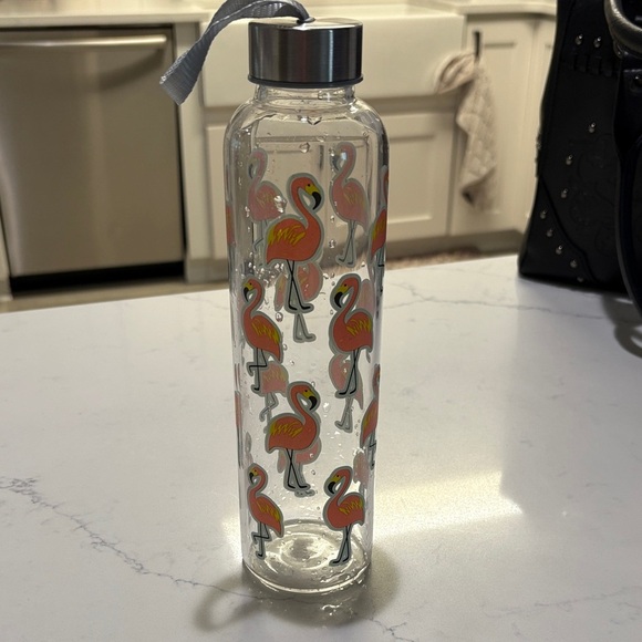 Flamingo Print Glass Water Bottle - Picture 1 of 4